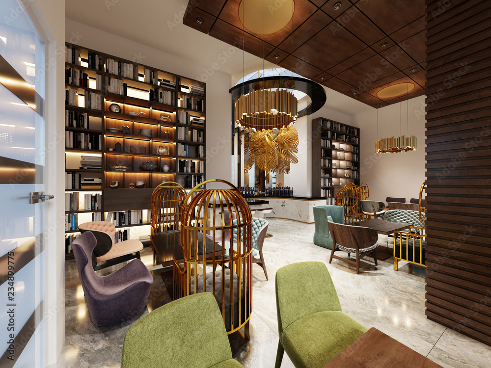 Fashionable in modern style library-bar in art deco style with elegant ...
