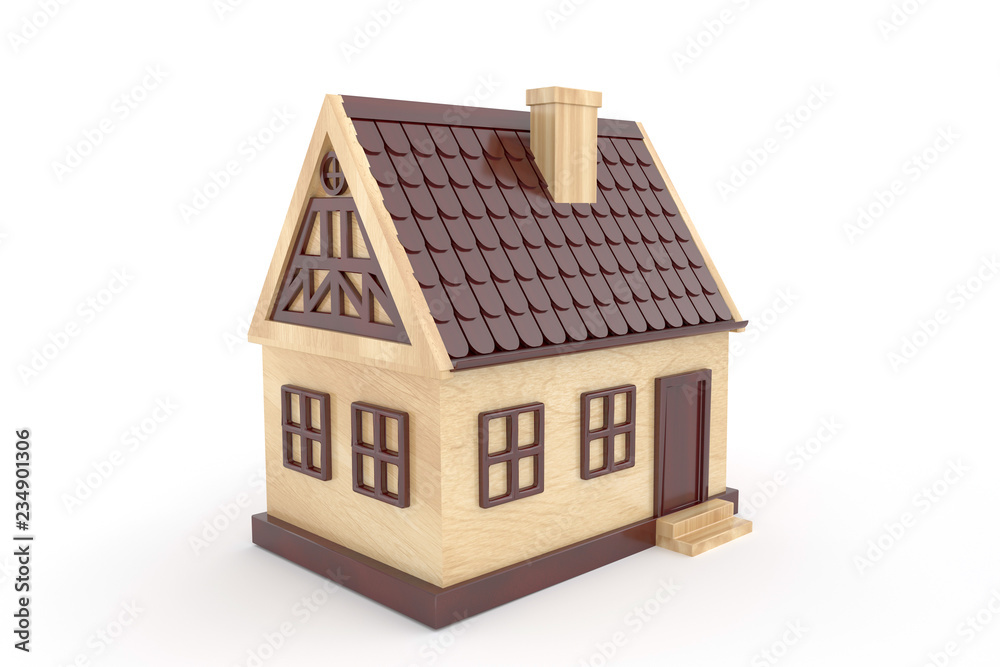3d rendering toy wooden house in german style isolated on white background