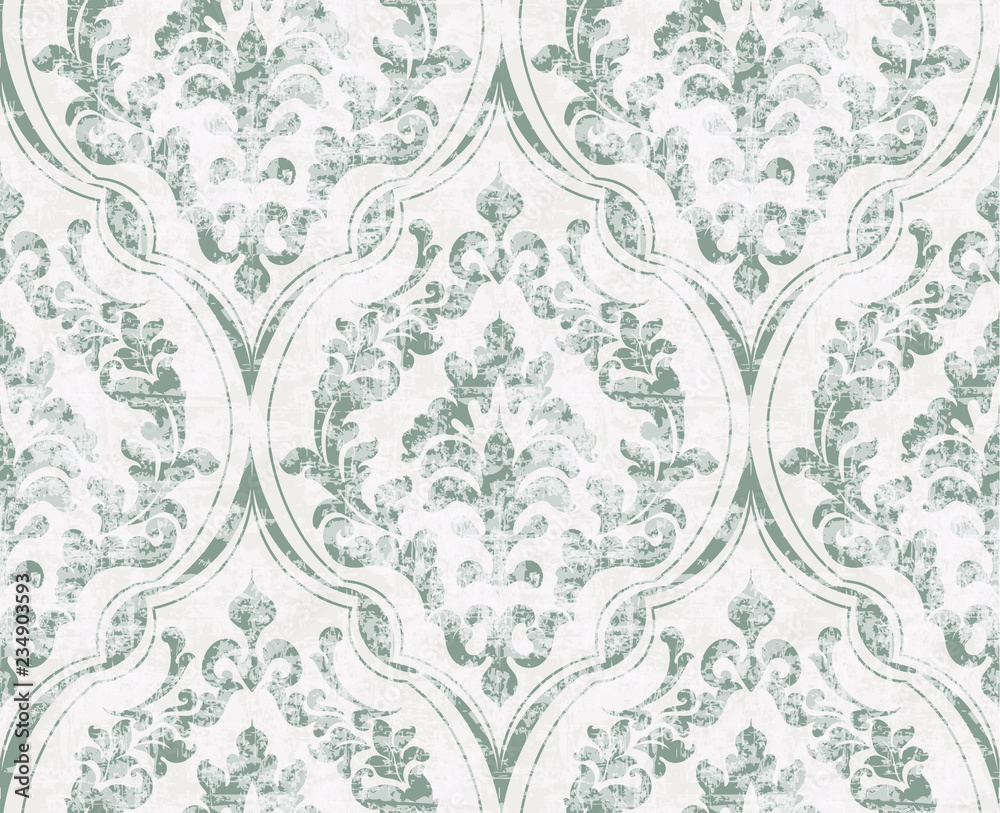 Vintage flourish ornamented pattern Vector. Victorian Royal texture. Flower decorative design. Light green color decors