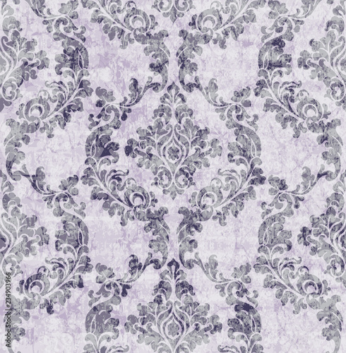 Vintage damask flourish ornamented pattern Vector. Victorian Royal texture. Flower decorative design. Purple color decors