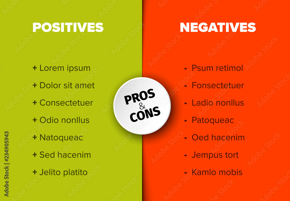 Vector pros and cons compare template table Stock Vector | Adobe Stock