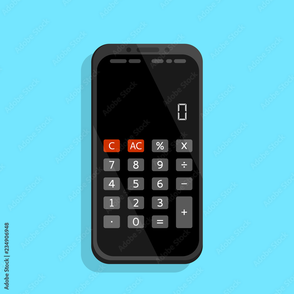 Electronic calculator on the screan smartphone. Mobile calculator app vector illustration. Electronic calculator on the screan smartphone. Mobile calculator app vector illustration.