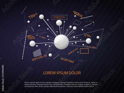 Design template with 3d molecule and text. Vector illustration.