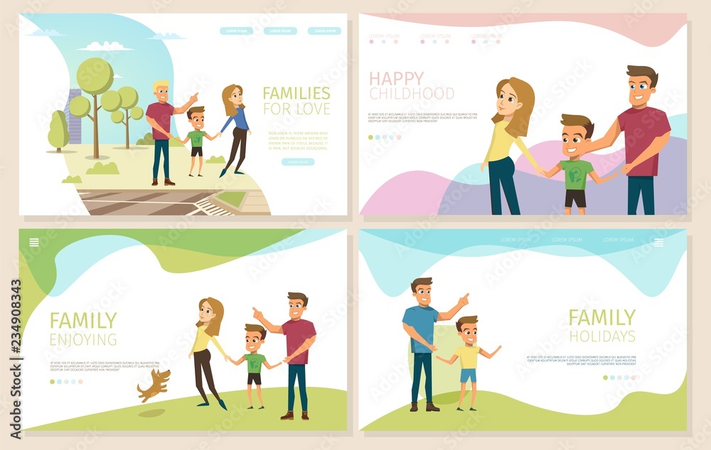 Happy Parenthood and Childhood Vector Websites Set Happy Parenthood and Childhood Vector Websites Set