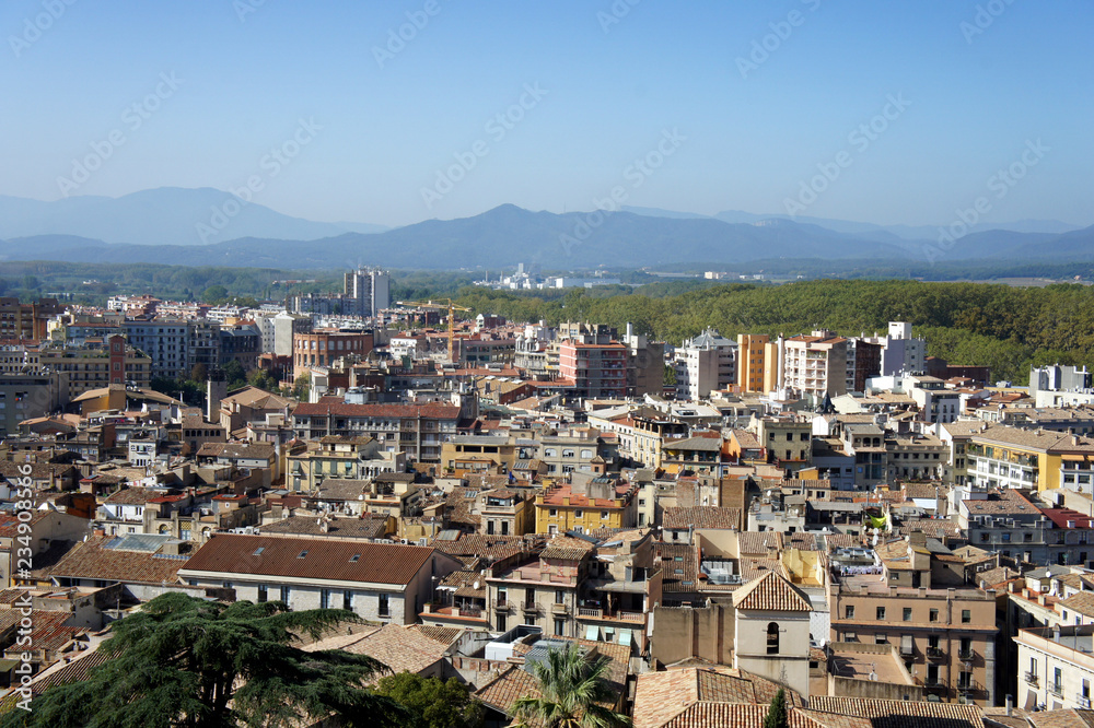 View of the city of Girona from old fortress wall.Catalonia.Spain.