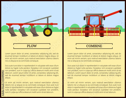 Plow and Combine Posters Set Vector Illustration