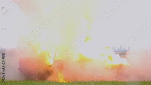 Car Explosion. Slow Motion. Side View