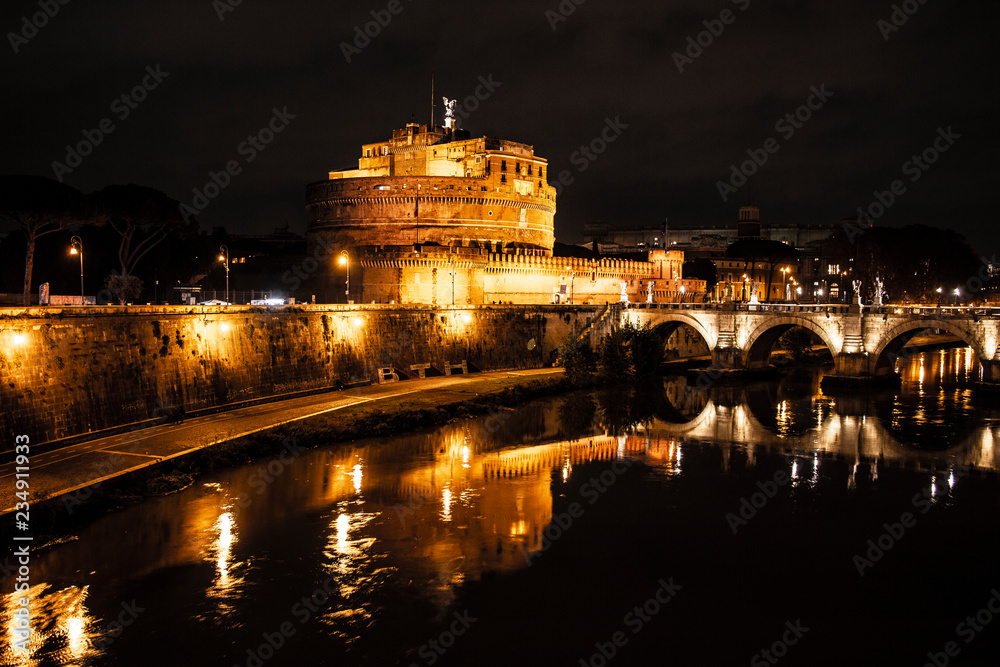 night view of st angelo in rome