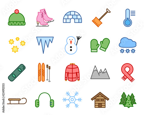 Winter, Kalte Jahreszeit Vector Illustration Icon Set