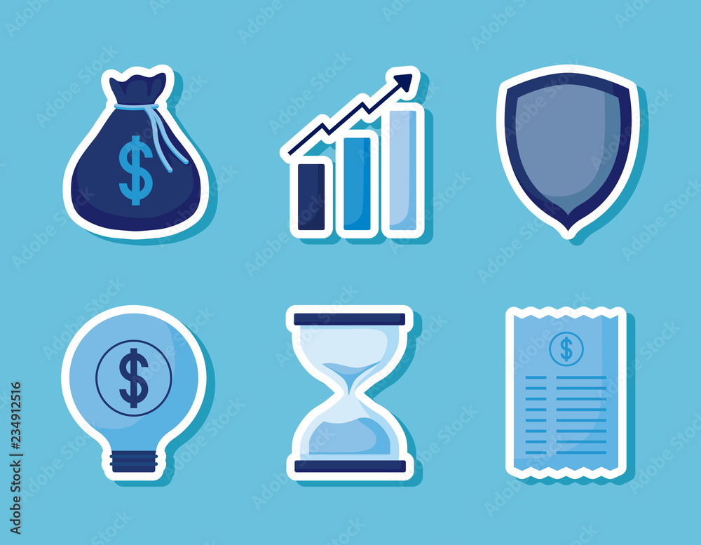 money bag with set icons economy finance money bag with set icons economy finance