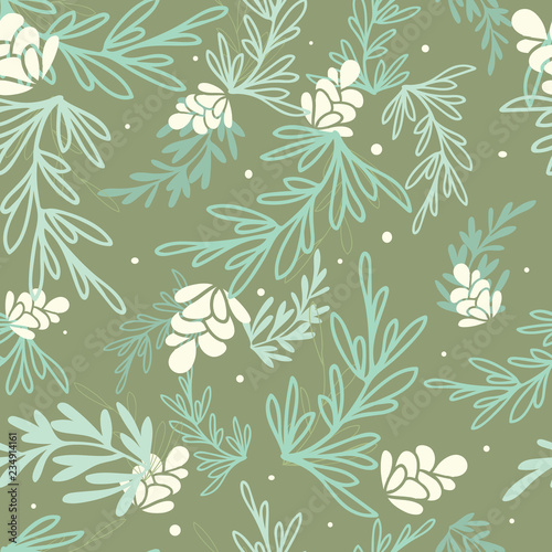 Vector Green Falling Pine Leaves Seamless Pattern