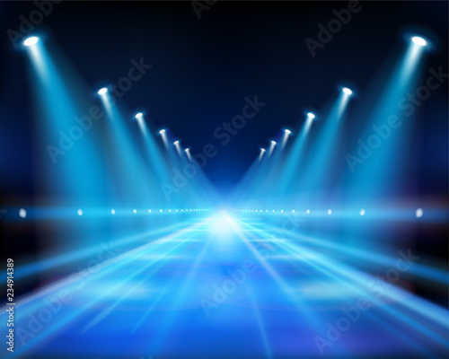 Illuminated street at night. Vector Illustration.