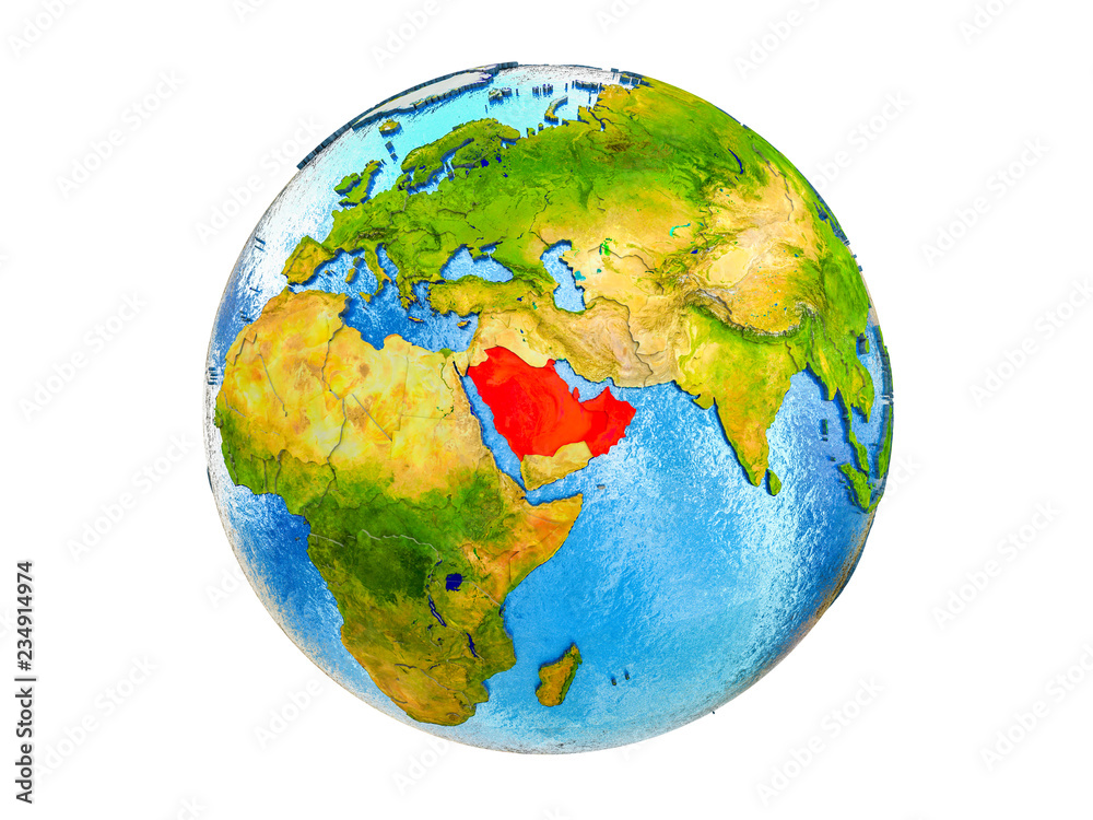 CCASG countries on 3D model of Earth with country borders and water in oceans. 3D illustration isolated on white background. CCASG countries on 3D model of Earth with country borders and water in oceans. 3D illustration isolated on white background.