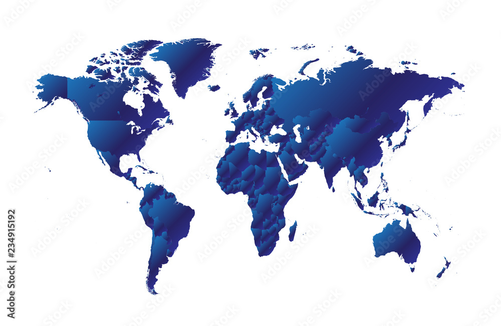 World map metallic blue gradient color, new trend design 2019