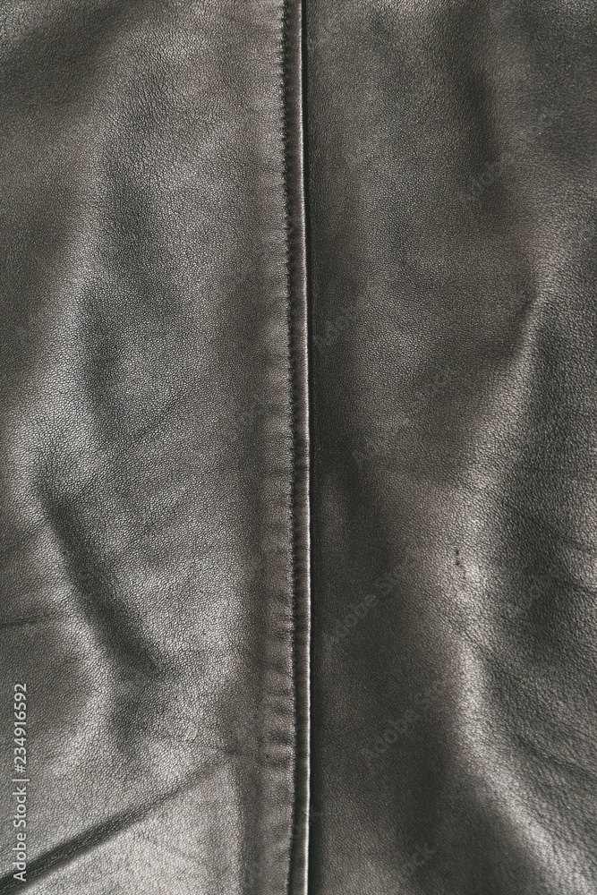 seam on the back of black leather jacket. black leather jacket texture ...