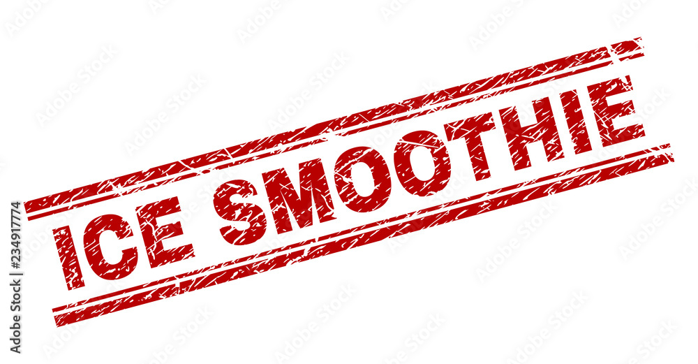 ICE SMOOTHIE seal print with grunge texture. Red vector rubber print of ICE SMOOTHIE caption with retro texture. Text tag is placed between double parallel lines. ICE SMOOTHIE seal print with grunge texture. Red vector rubber print of ICE SMOOTHIE caption with retro texture. Text tag is placed between double parallel lines.