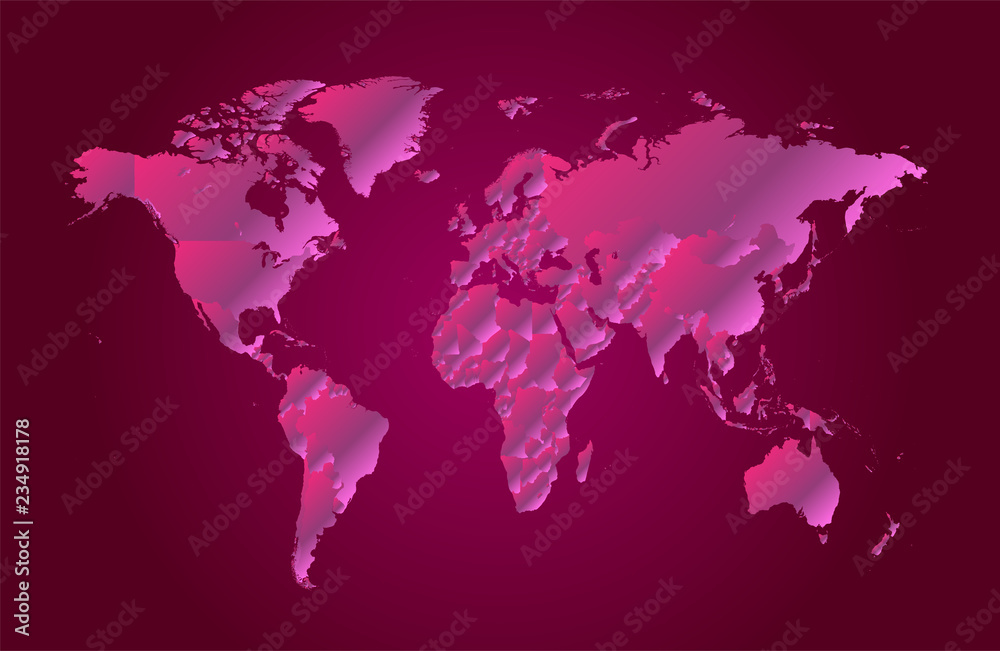 World map metallic pink gradient color, new trend design 2019