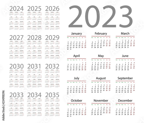 Simple calendar 2023 on white background. Vector illustration