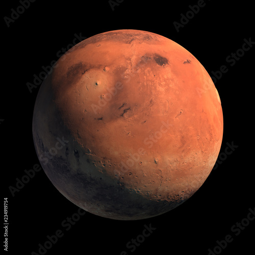 Fototapeta Naklejka Na Ścianę i Meble -  Mars Planet Isolated with Sunlight Illumination