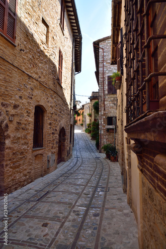Streets of Spello in Umbria, Italy. 