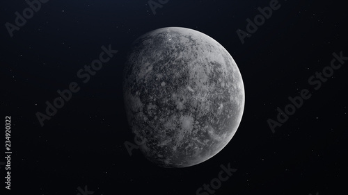 Realistic Planet Mercury from space. 3D illustration