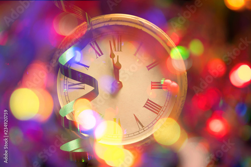 new year clock and blur light