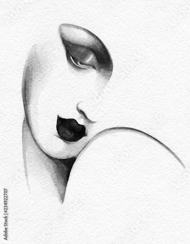 abstract woman face. fashion illustration. watercolor painting
