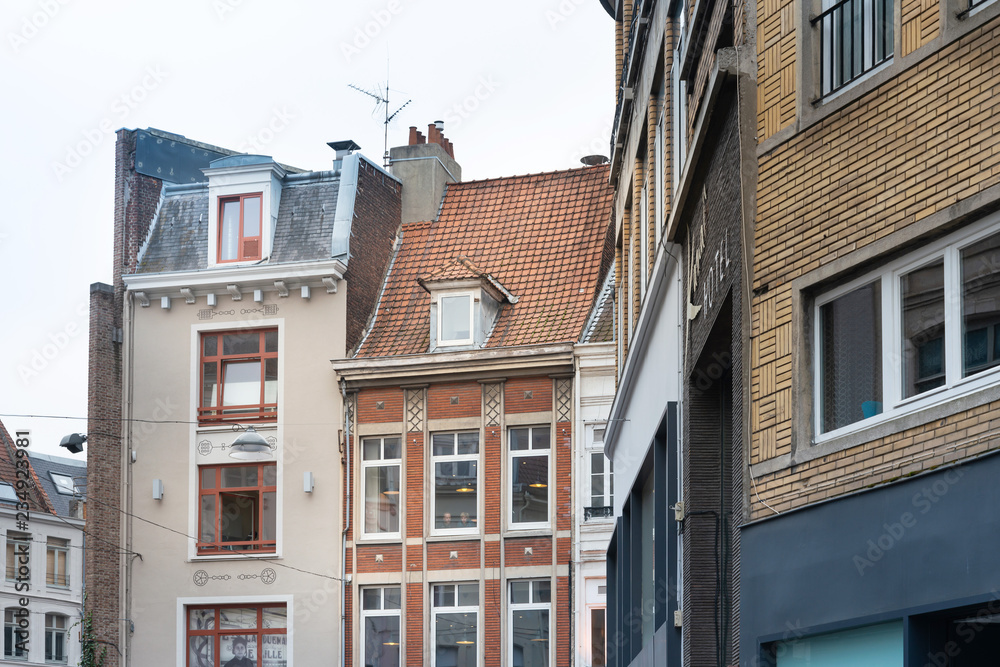 LILLE, FRANCE - April 13, 2018: antique building view in Old Town Lille, France