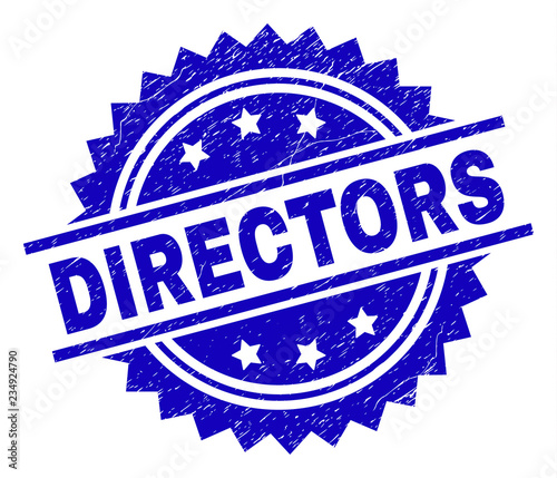 DIRECTORS stamp seal watermark with distress style. Blue vector rubber print of DIRECTORS tag with grunge texture.