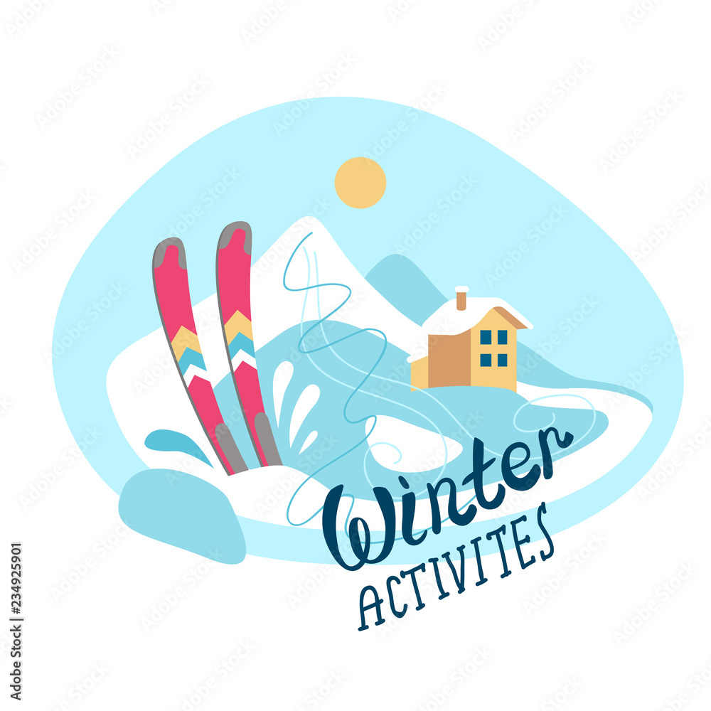 Obraz premium beautiful vector illustration winter activities. hello winter
