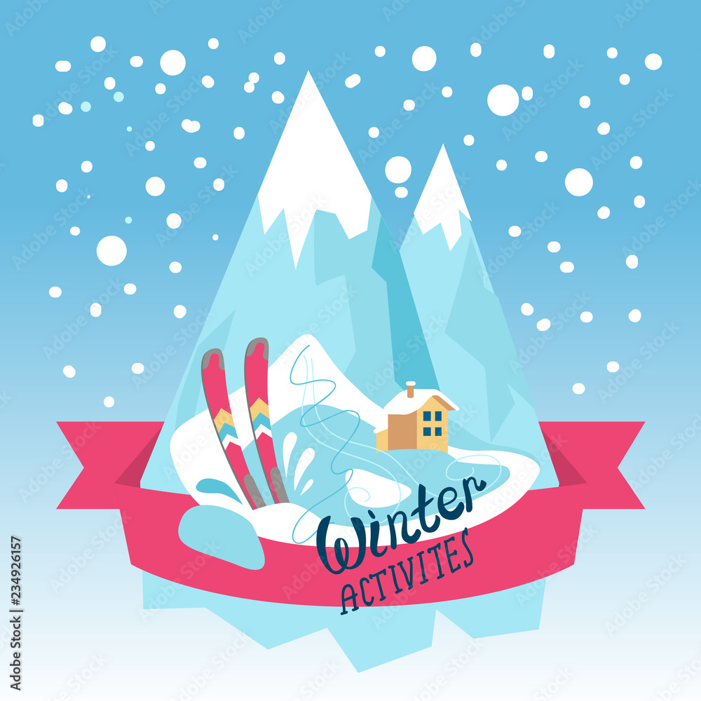 vector illustration winter activities. hello winter vector illustration winter activities. hello winter