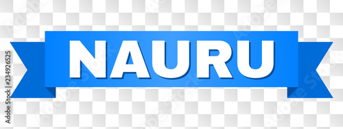 NAURU text on a ribbon. Designed with white caption and blue tape. Vector banner with NAURU tag on a transparent background.