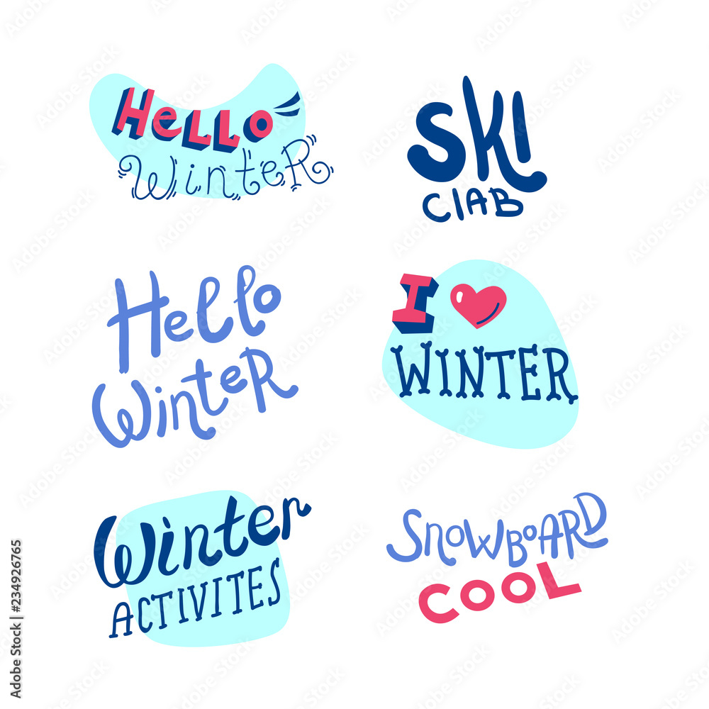Winter sport lettering collection. hello my lovely winter