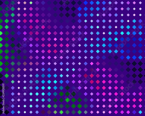 Disco panel. Bright dynamic background with squares. Geometrical figure of different scale neon color. Vector illustration.
