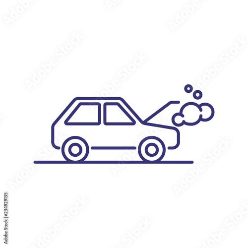 Car breakdown line icon. Vehicle and smoking engine. Car service concept. Can be used for topics like mechanic help, danger, road recovery service
