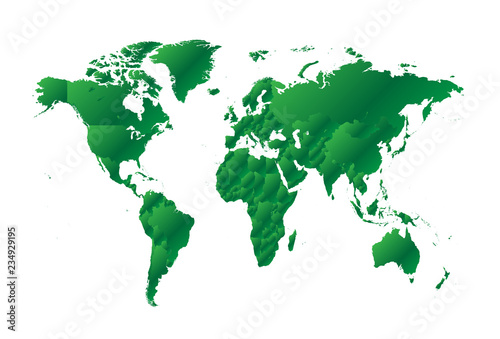 World map metallic gren gradient color with borders, new trend design 2019