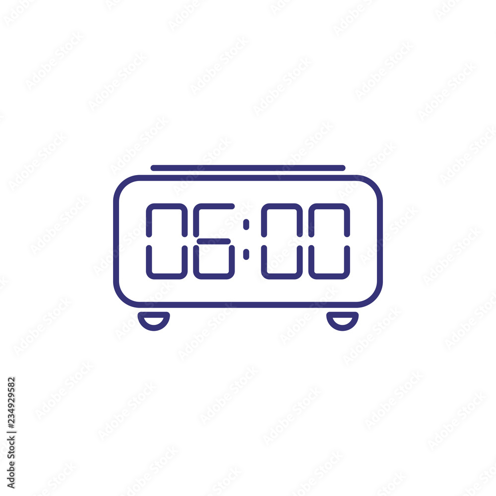 Digital clock line icon. Display, alarm, electronic device. Time concept. Can be used for topics like daily routine, morning, schedule Digital clock line icon. Display, alarm, electronic device. Time concept. Can be used for topics like daily routine, morning, schedule