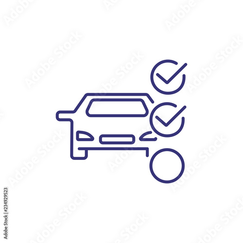 Diagnostics plan line icon. Vehicle, check marks, tick. Car service concept. Can be used for topics like maintenance, car care, service list