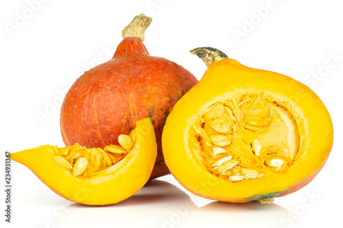 Canvastavla Group of one whole one half one slice of fresh red kuri pumpkin hokkaido variety