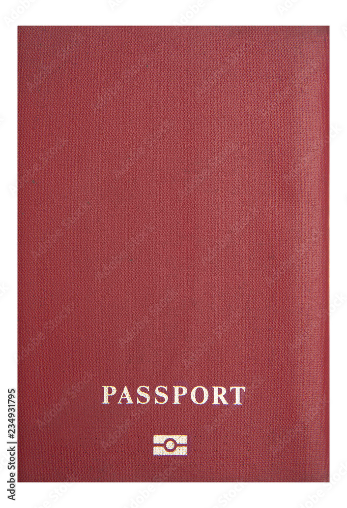 The cover of a red biometric passport with unmarked country. isolated on white The cover of a red biometric passport with unmarked country. isolated on white