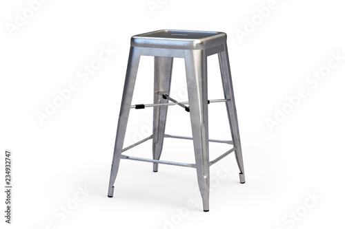 Metal bar stool with step. 3d render