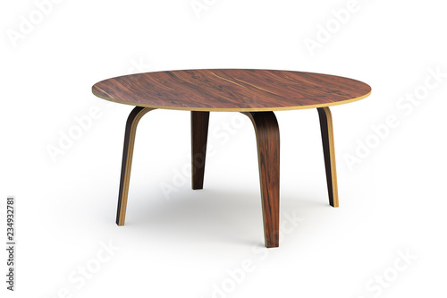 Modern round wooden coffee table. 3d render