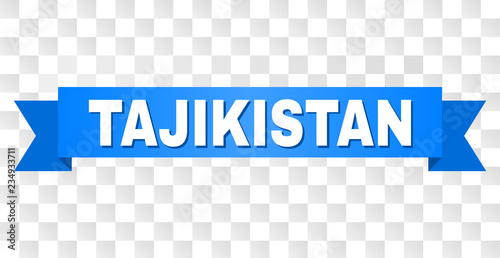 TAJIKISTAN text on a ribbon. Designed with white caption and blue tape. Vector banner with TAJIKISTAN tag on a transparent background.