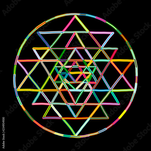 Sacred geometry and alchemy symbol Sri Yantra. Hand drawn sketch for your design