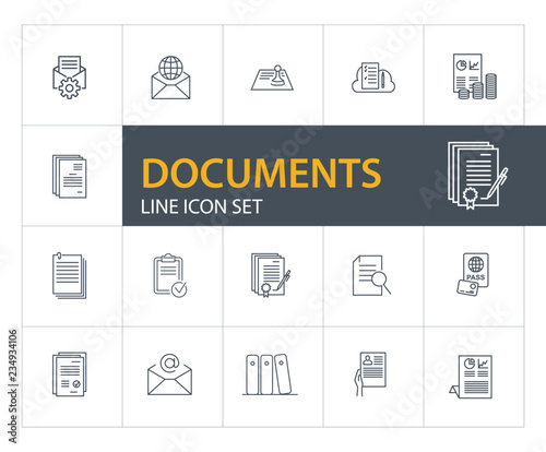 Documents line icon set. Agreement, certificate, application. Paperwork concept. Can be used for topics like business, archive, contract signing