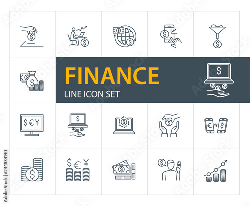 Finance line icon set. Saving, payment, exchange. Money concept. Can be used for topics like finance management, transaction, currency