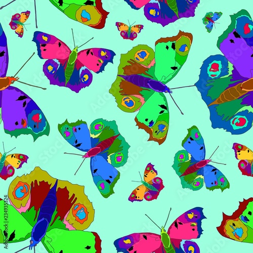 Illustration of colorful butterflies on a nice color background.