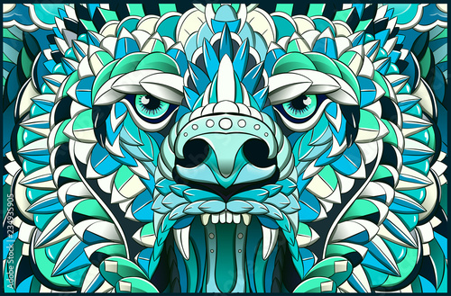 Patterned head of roaring bear