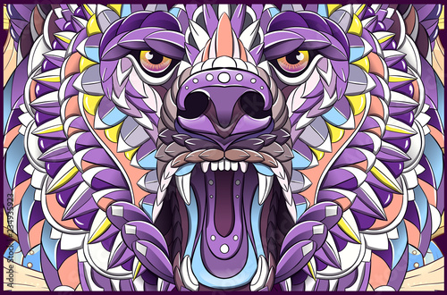 Patterned head of roaring bear