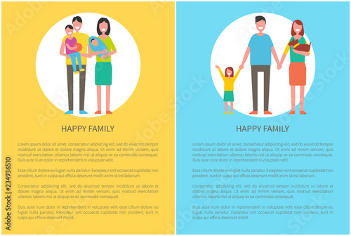 Happy Family Vector Poster Parents, Daughter, Son